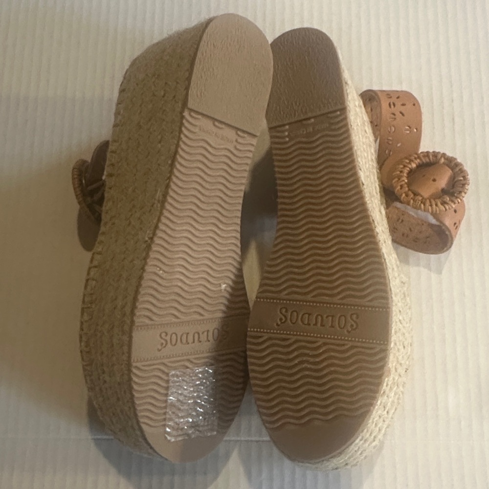 Soludos x Anthro laser tan Sofia Tan leather Woven Platform espadrille Sandals - Picture 7 of 13